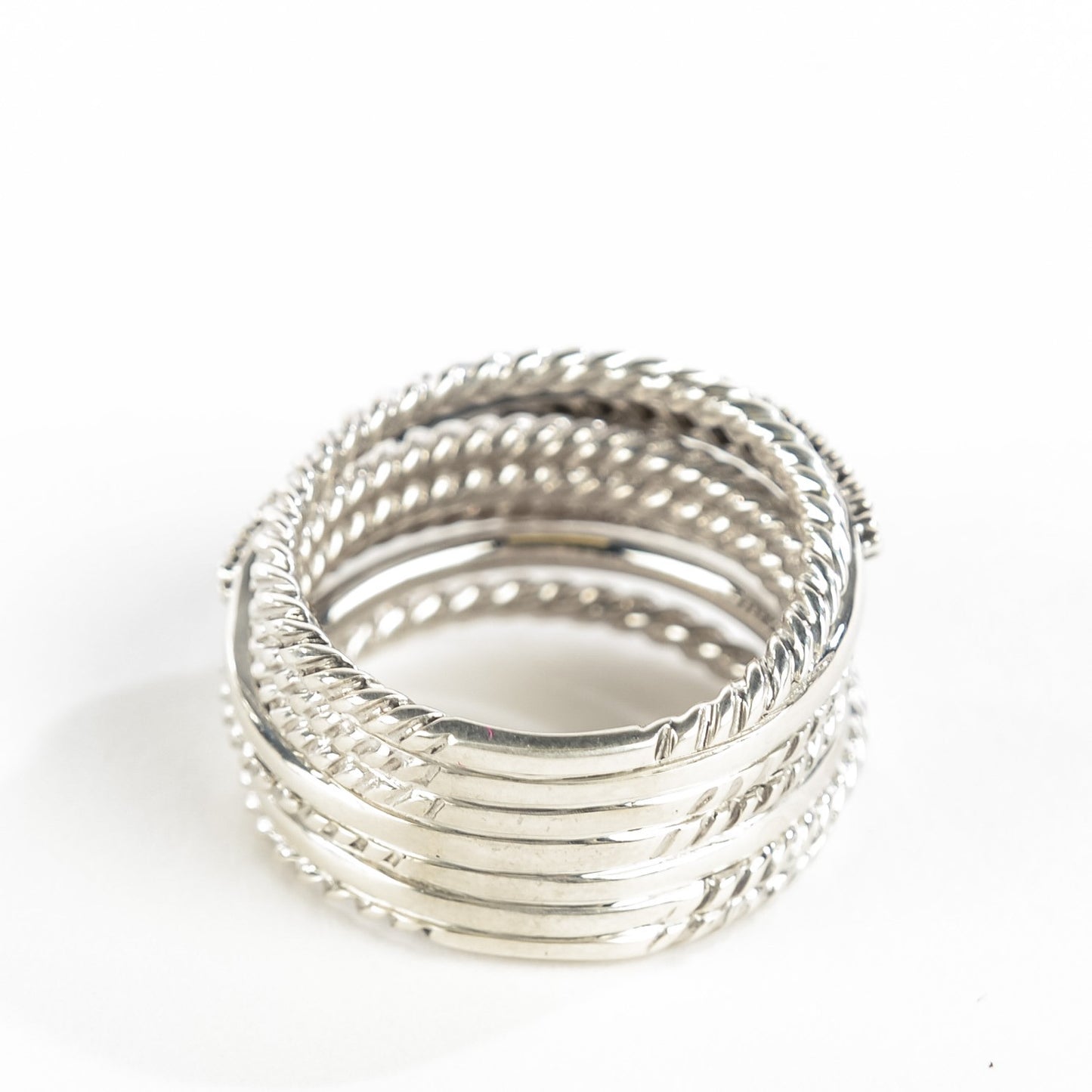 Sterling Silver Pave Diamond Wide Crossover Cable Ring 5.5