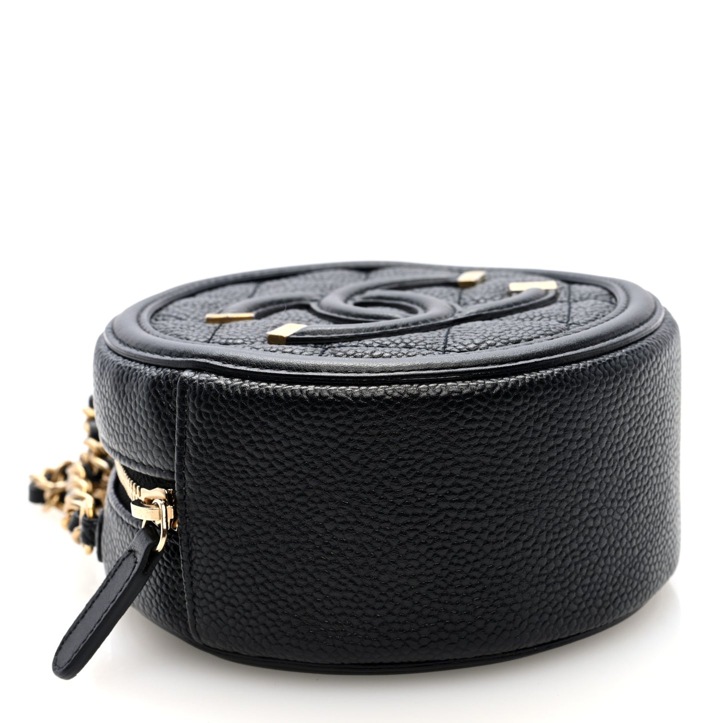 Caviar Quilted Round Filigree Crossbody Black