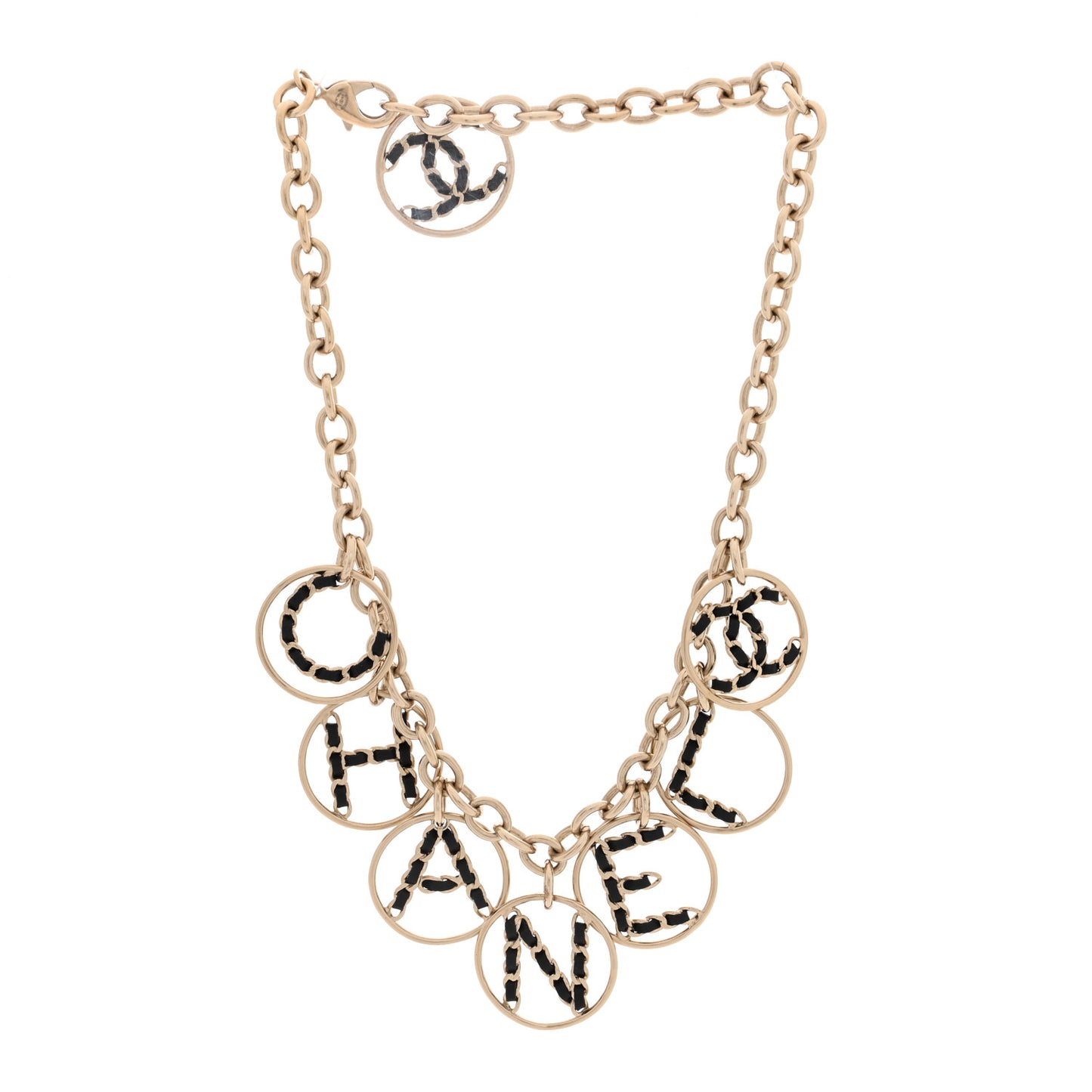 Lambskin Chain Logo Short Necklace Gold Black
