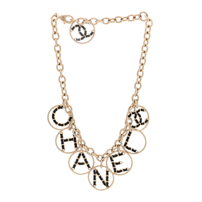 Chanel Lambskin Chain Logo Short Necklace Gold Black 2 of 5