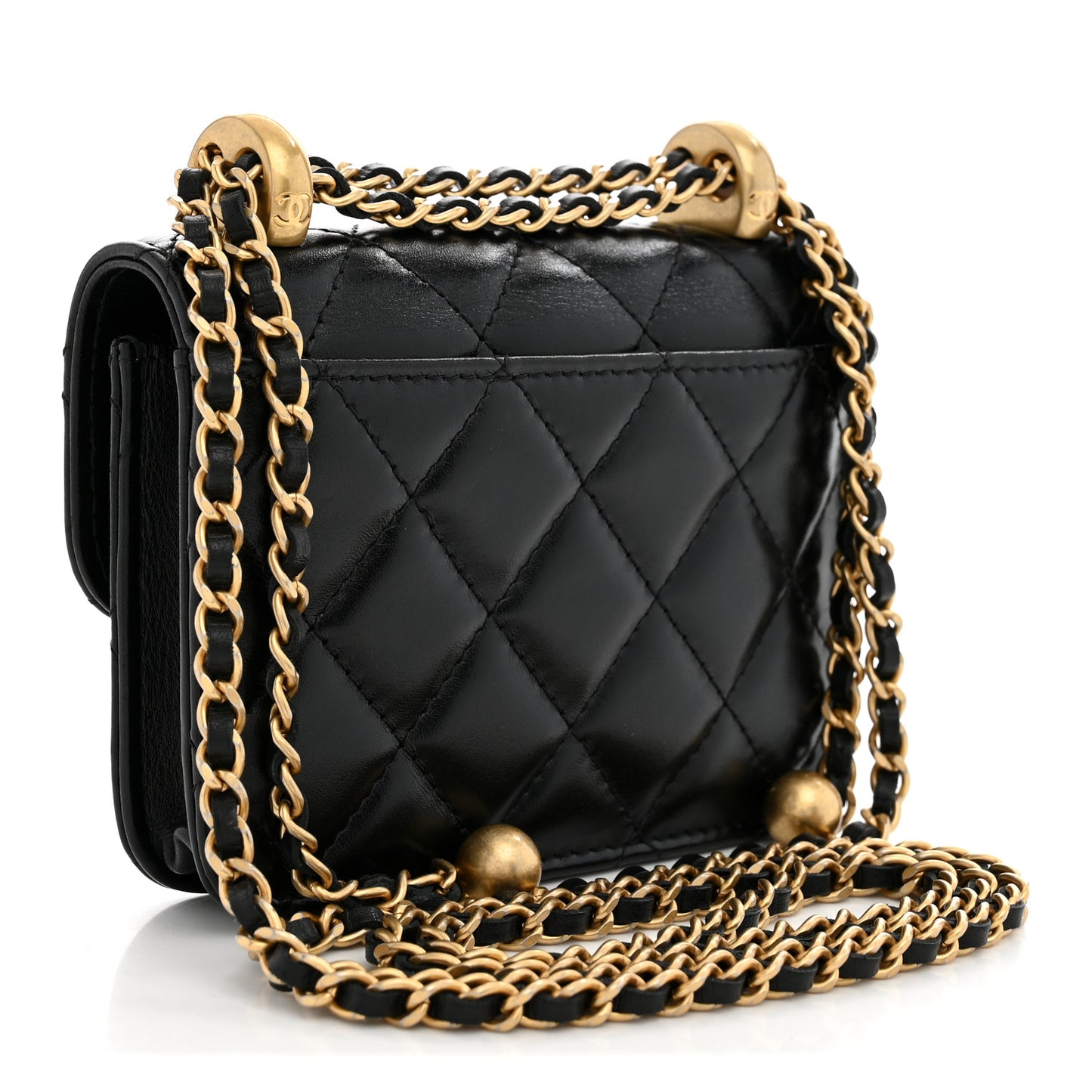 Calfskin Quilted Perfect Fit Coin Purse With Chain Black