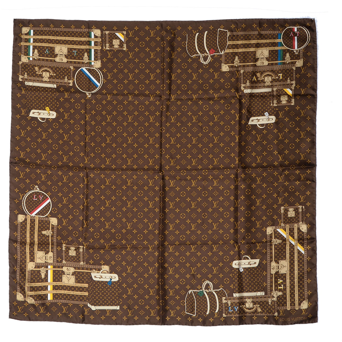 Silk Monogram Trunks Square Scarf Brown