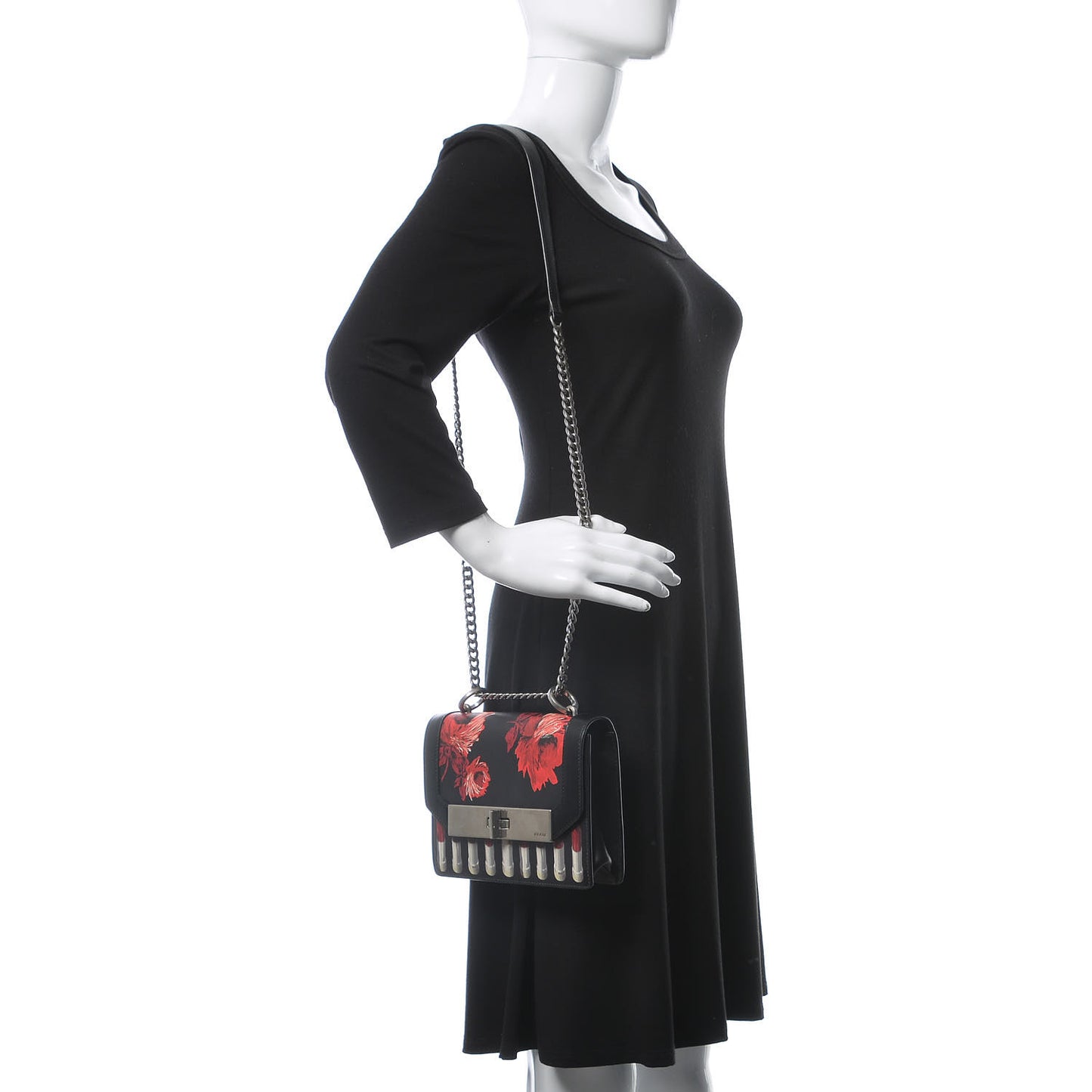 City Calf Floral Lipstick Print Severine Flap Shoulder Bag Rosso Black