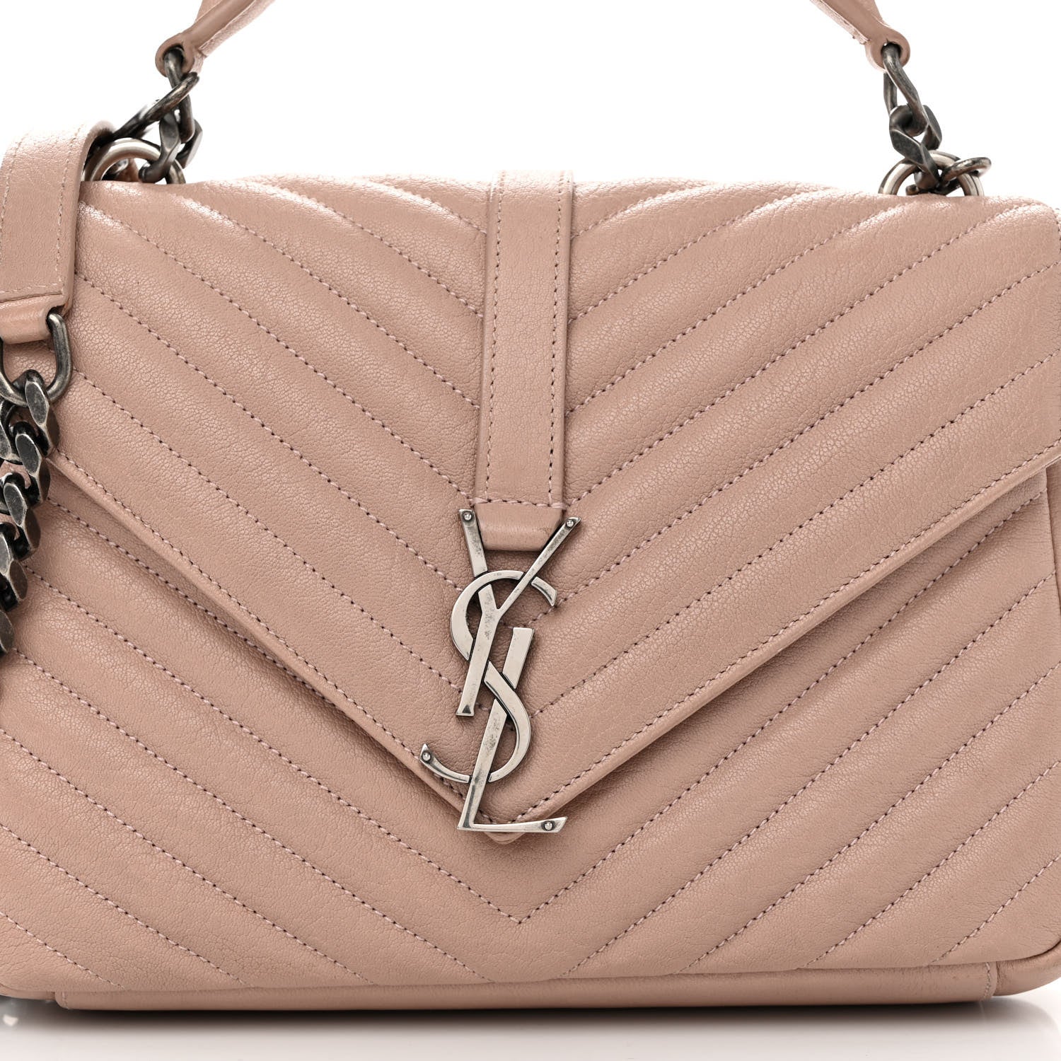Saint Laurent Sheepskin Matelasse Chevron Monogram Medium College Bag Rose Powder 7 of 10