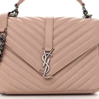 Saint Laurent Sheepskin Matelasse Chevron Monogram Medium College Bag Rose Powder 7 of 10