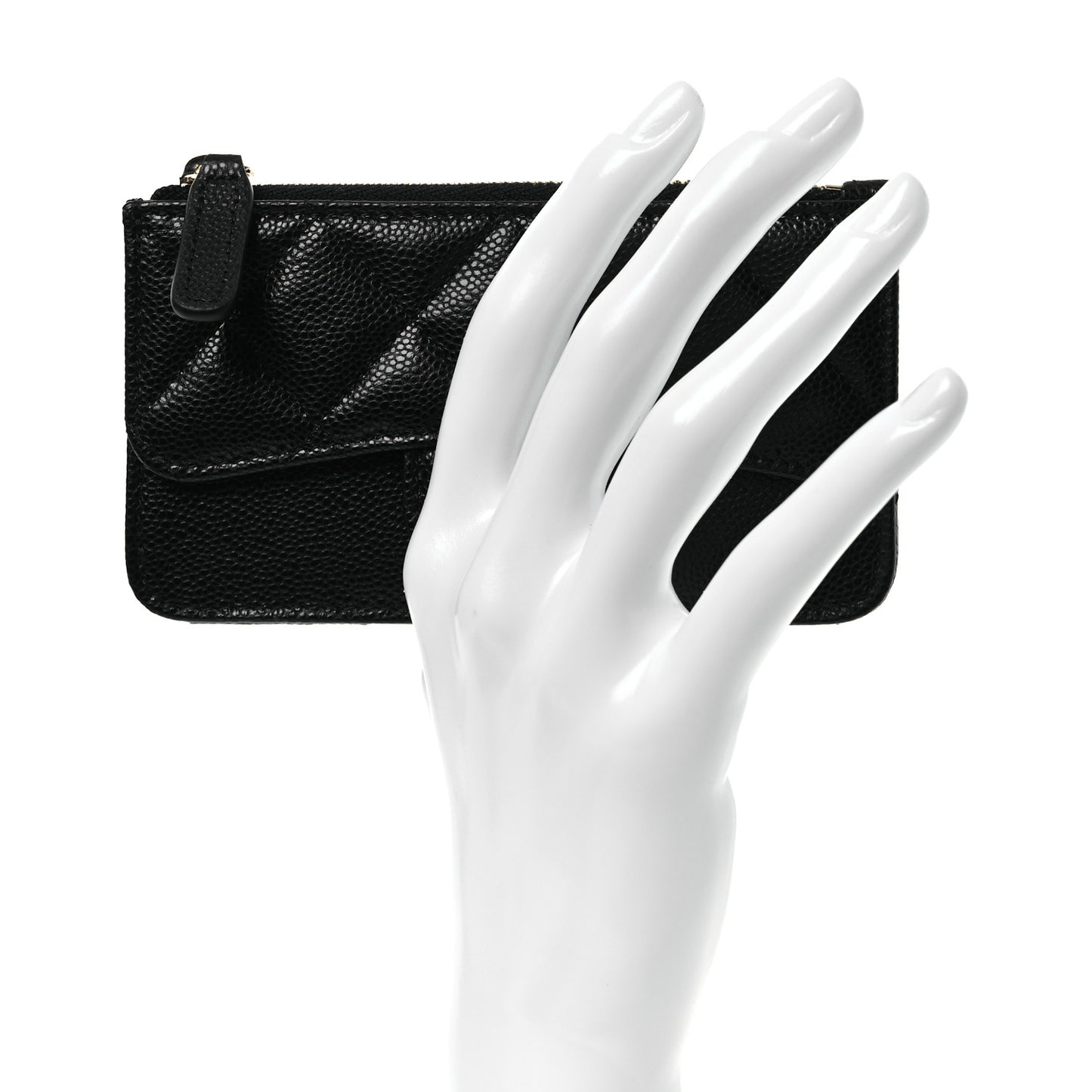 Caviar Quilted Flap Zip Card Holder Black