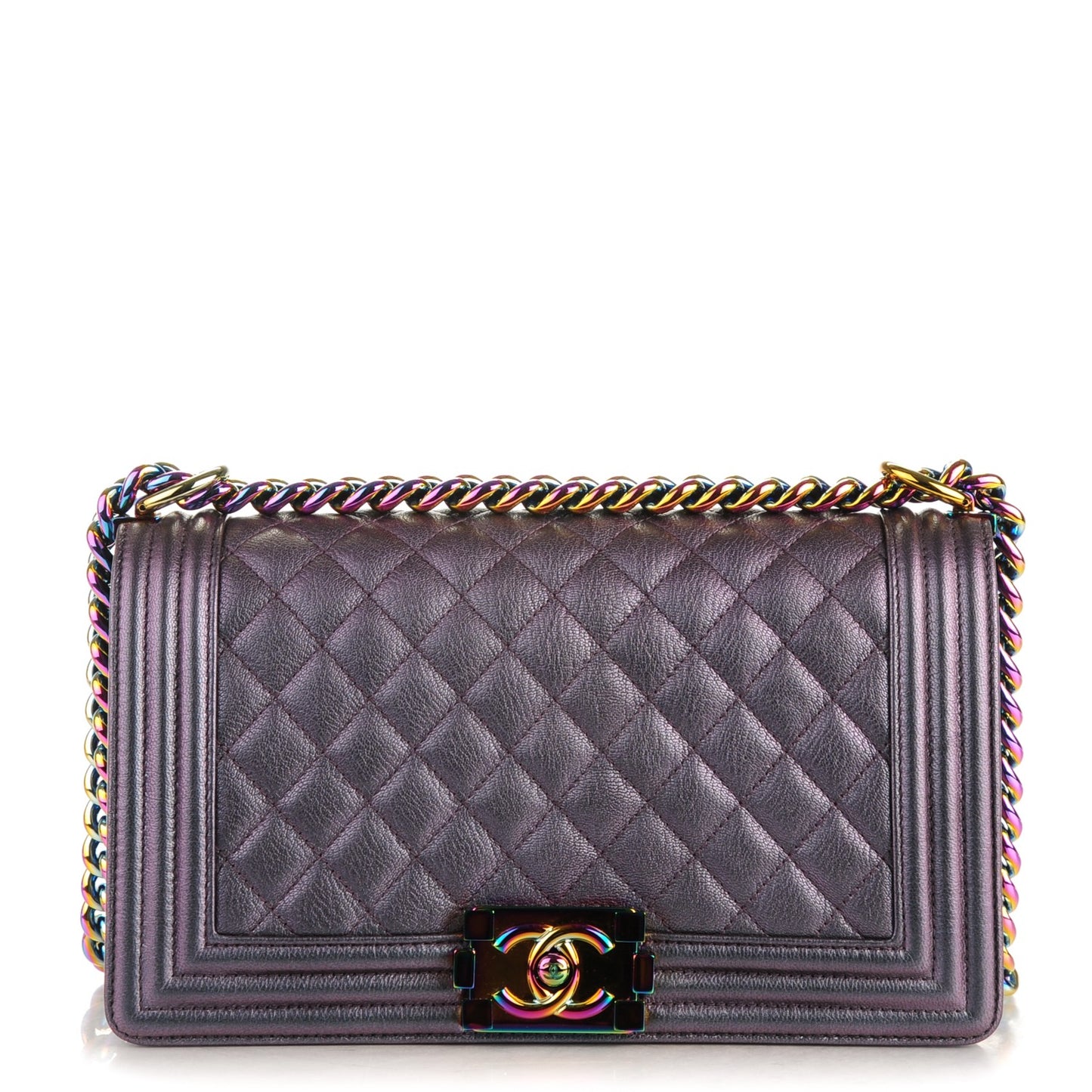Iridescent Goatskin Quilted Medium Boy Flap Purple