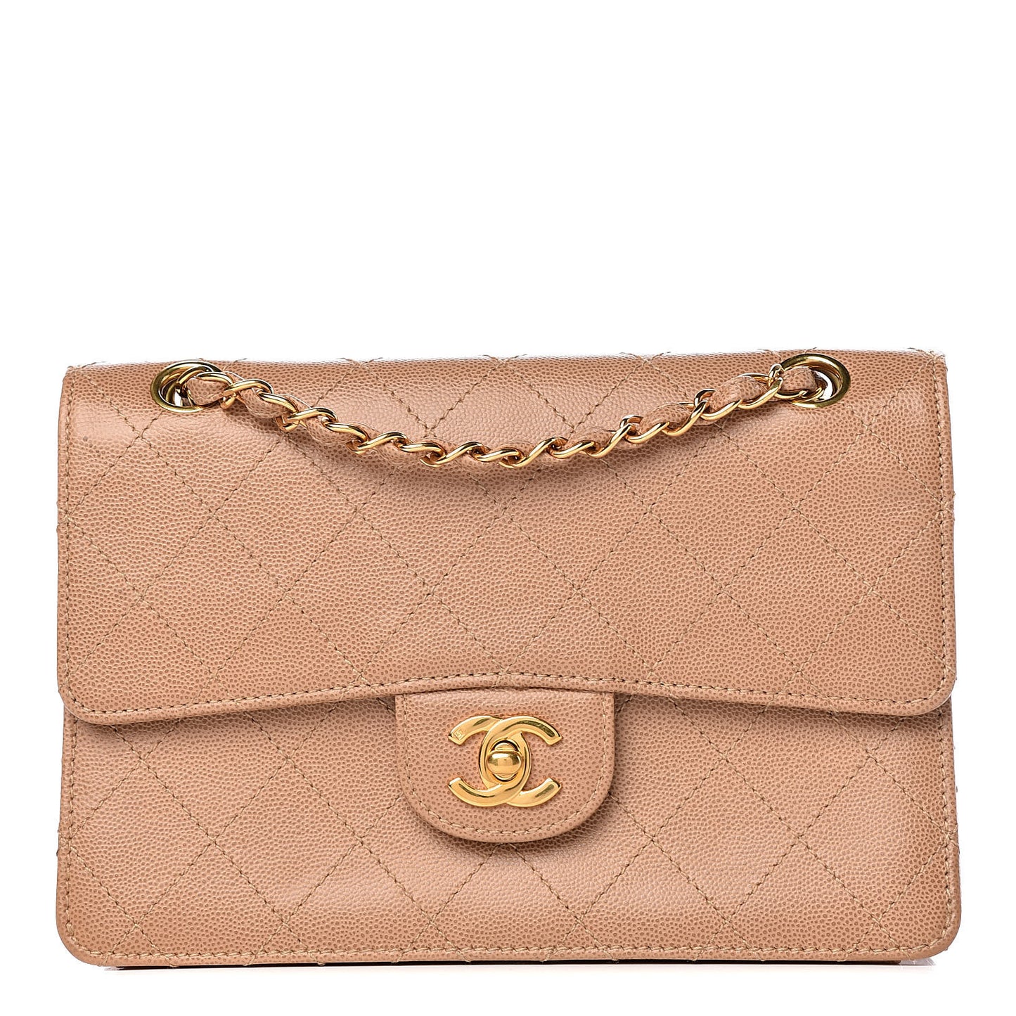 Caviar Stitch Small Single Flap Beige