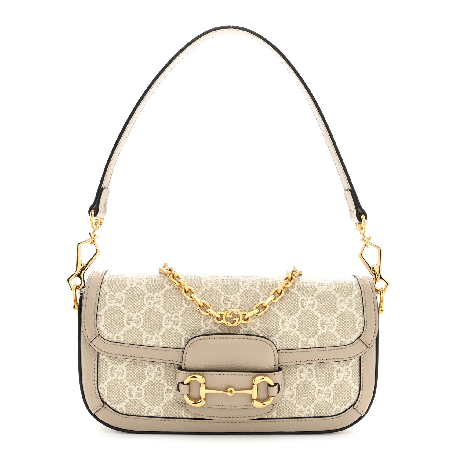 Gucci GG Supreme Monogram Small Horsebit 1955 Chain Shoulder Bag Beige Mystic White 1 of 13