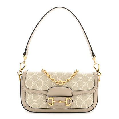 Gucci GG Supreme Monogram Small Horsebit 1955 Chain Shoulder Bag Beige Mystic White 1 of 13
