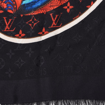 Louis Vuitton Silk Wool Monogram Kabuki Stickers Shawl Black 6 of 7