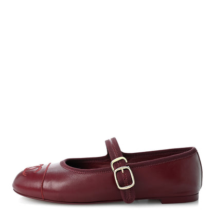 Chanel Lambskin Mary Jane Flats 36.5 Burgundy 1 of 9