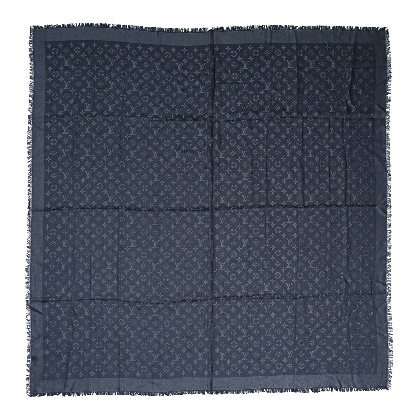 Silk Wool Monogram Denim Shawl Blue