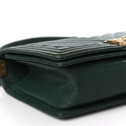Chanel Caviar Chevron Quilted Medium Boy Flap Dark Green 8 of 9
