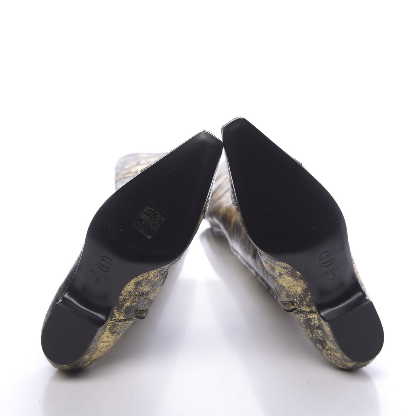 Metallic Lambskin Over the Knee Boots 37 Gold Black