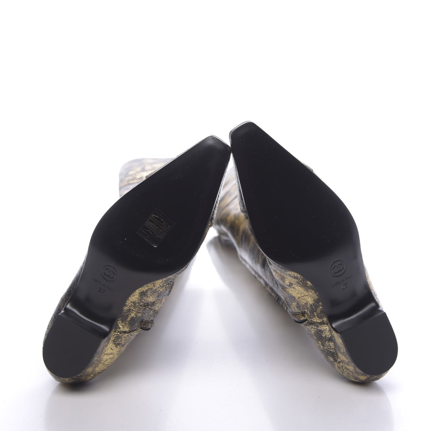 Chanel Metallic Lambskin Over the Knee Boots 37 Gold Black 5 of 8