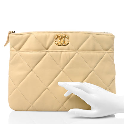 Chanel Shiny Goatskin Quilted Chanel 19 Pouch Beige 2 of 10