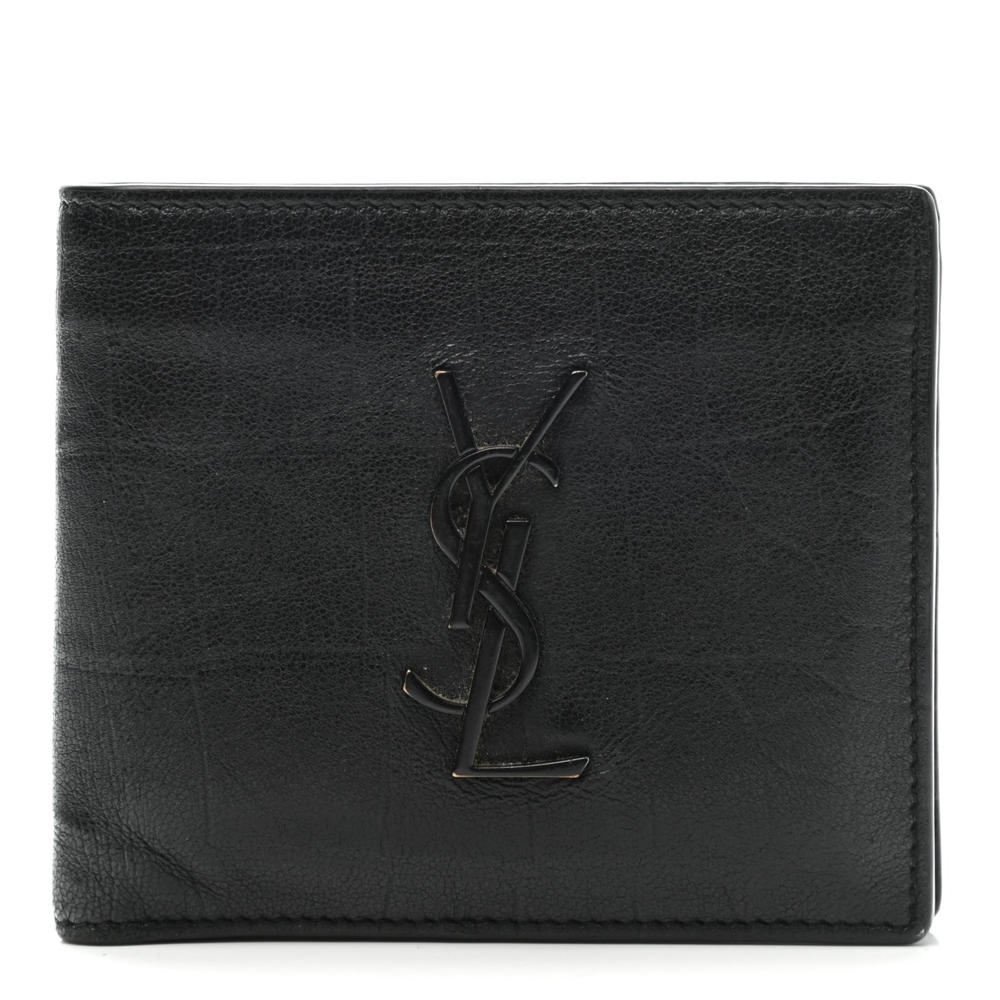 Calfskin Crocodile Embossed Monogram Bifold Wallet Black