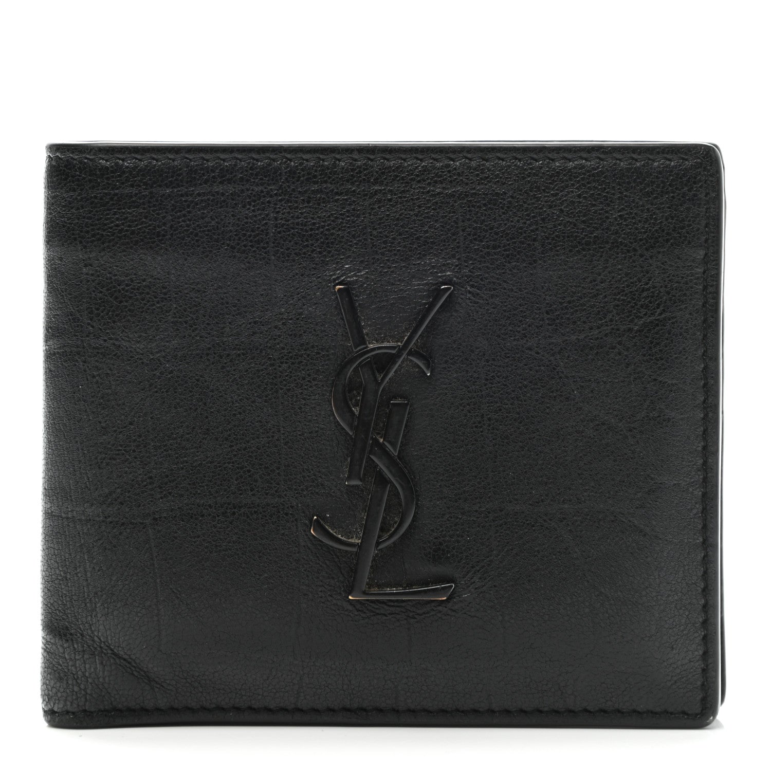 Saint Laurent Calfskin Crocodile Embossed Monogram Bifold Wallet Black 1 of 11