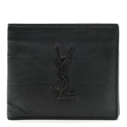 Saint Laurent Calfskin Crocodile Embossed Monogram Bifold Wallet Black 1 of 11