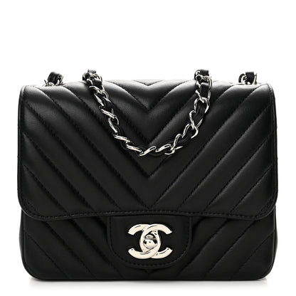 Chanel Lambskin Chevron Quilted Mini Square Flap Black 1 of 13