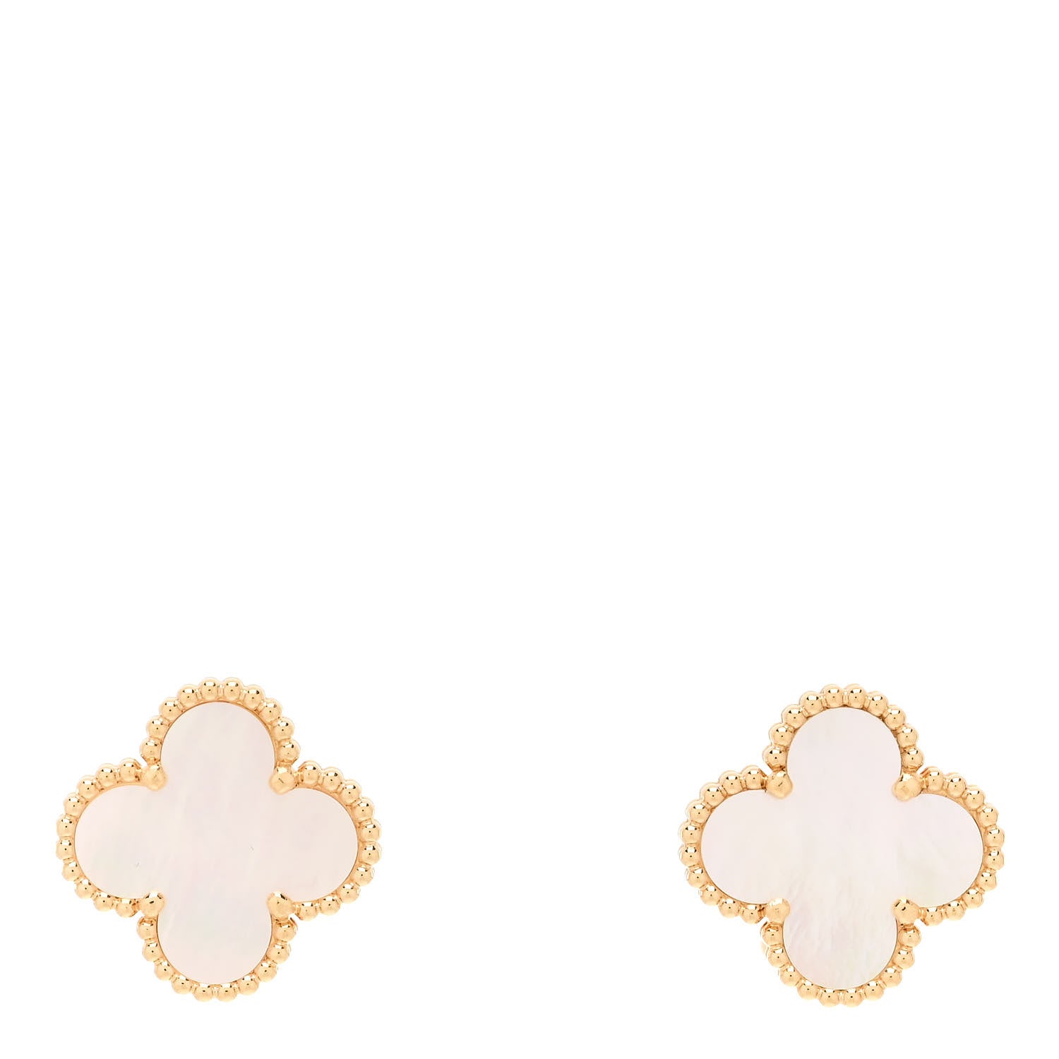 Van Cleef & Arpels 18K Yellow Gold Mother of Pearl Vintage Alhambra Earrings 1 of 5