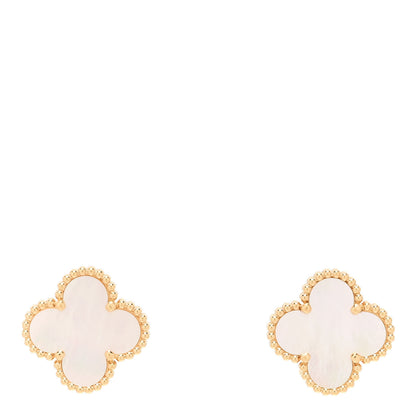 Van Cleef & Arpels 18K Yellow Gold Mother of Pearl Vintage Alhambra Earrings 1 of 5