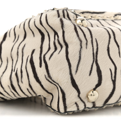 Valentino Garavani Pony Hair Zebra Rockstud Tote Black Ivory 16 of 25