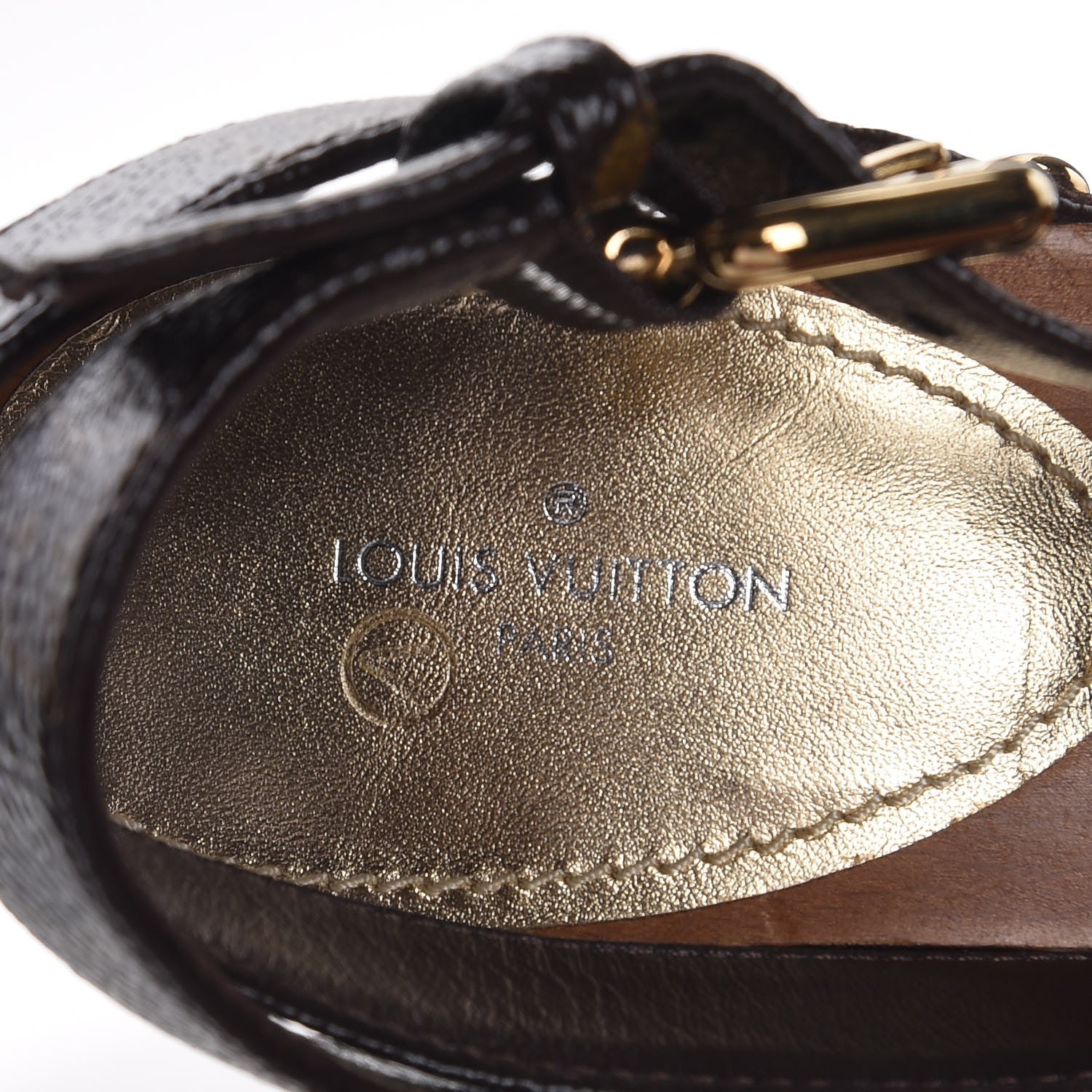 Louis Vuitton Patent Monogram Wooden Canopy Clog Sandals 36 Gold 7 of 8