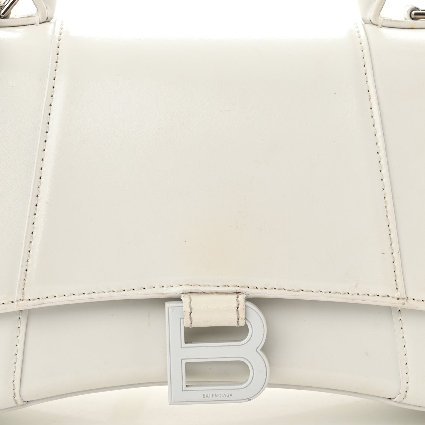 Shiny Box Calfskin Tonal B Small Hourglass Top Handle Bag White