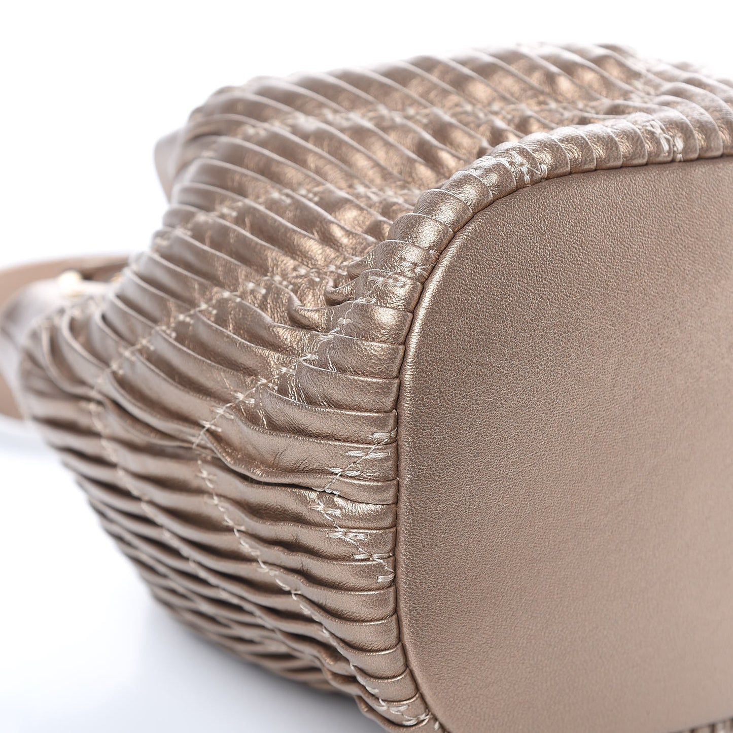 Metallic Lambskin Coco Pleats Small Drawstring Bag Gold