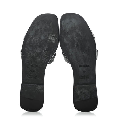 Hermes Suede Goatskin Crystal Powder Oran Sandals 40 Black 4 of 4