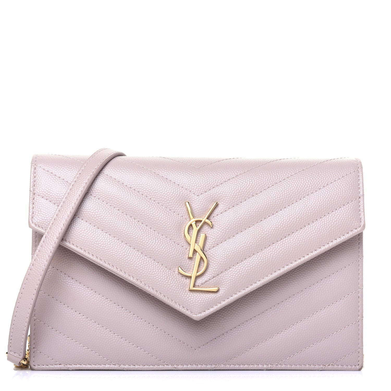 Saint Laurent Grain De Poudre Matelasse Chevron Monogram Envelope Chain Wallet Pale Pink 1 of 17
