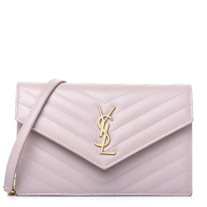 Saint Laurent Grain De Poudre Matelasse Chevron Monogram Envelope Chain Wallet Pale Pink 1 of 17