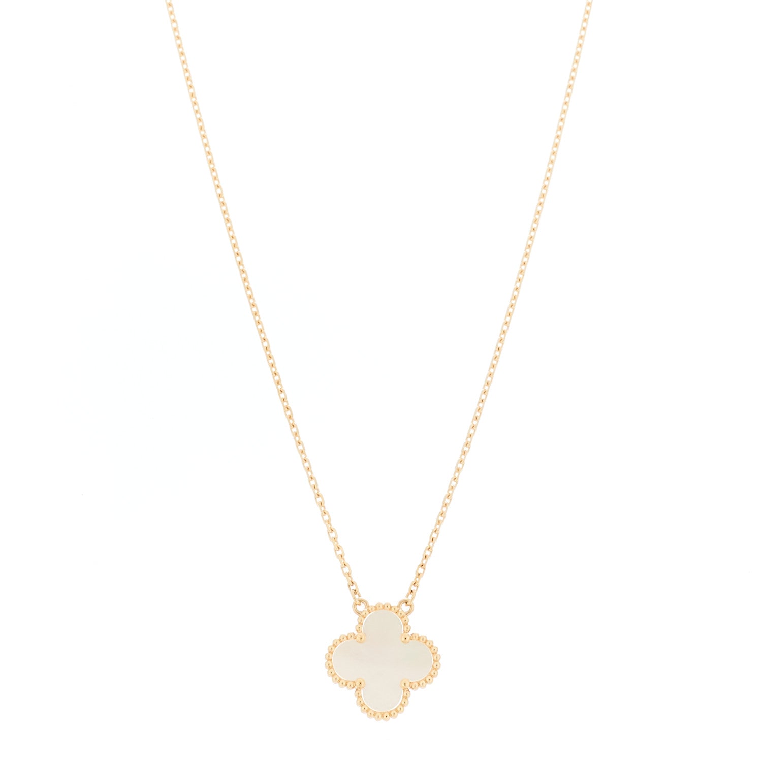 Van Cleef & Arpels 18K Yellow Gold Mother of Pearl Vintage Alhambra Pendant Necklace 1 of 6
