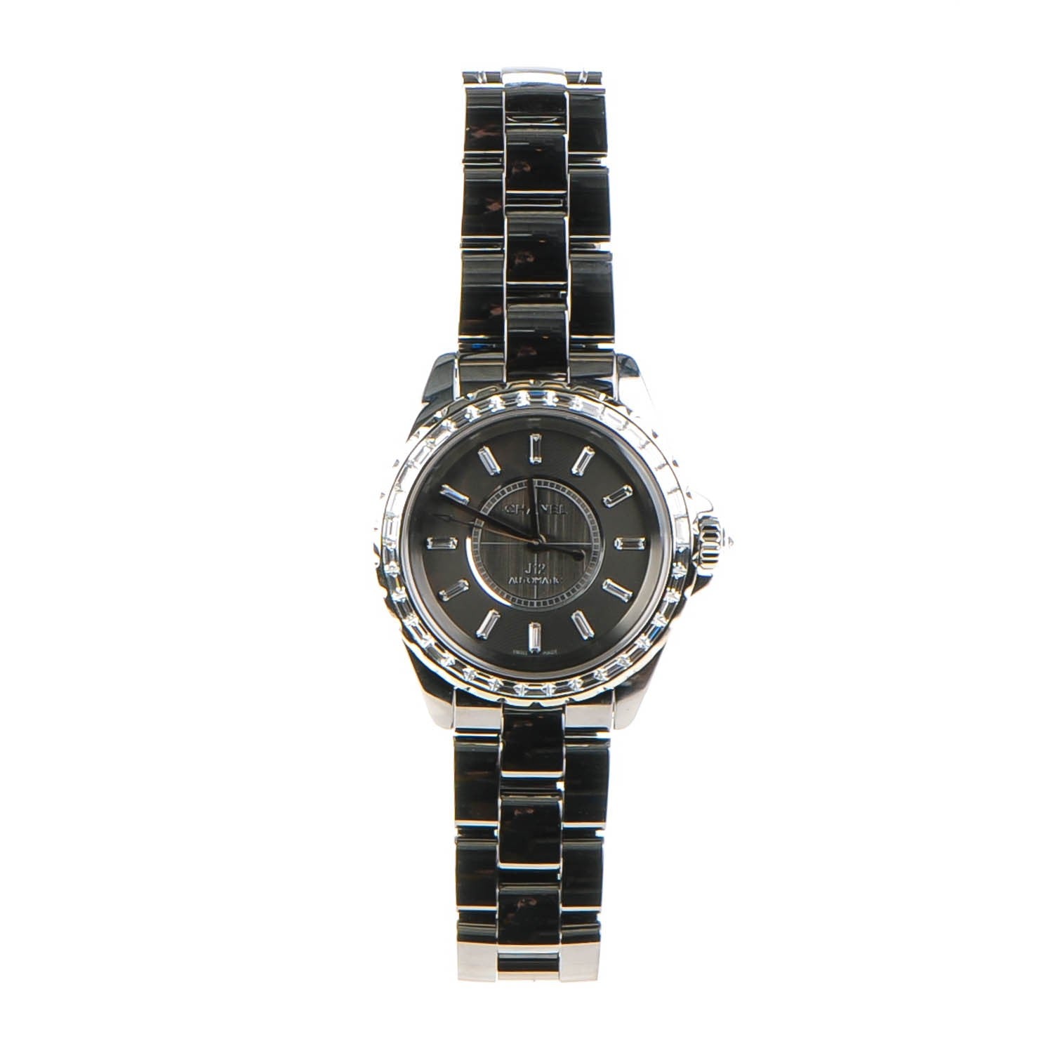 Chanel Titanium Ceramic Diamond Baguette 38mm J12 Automatic Watch 4 of 10