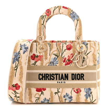Christian Dior Canvas Embroidered Hibiscus Printed Medium Lady D-Lite Beige Multicolor 1 of 9