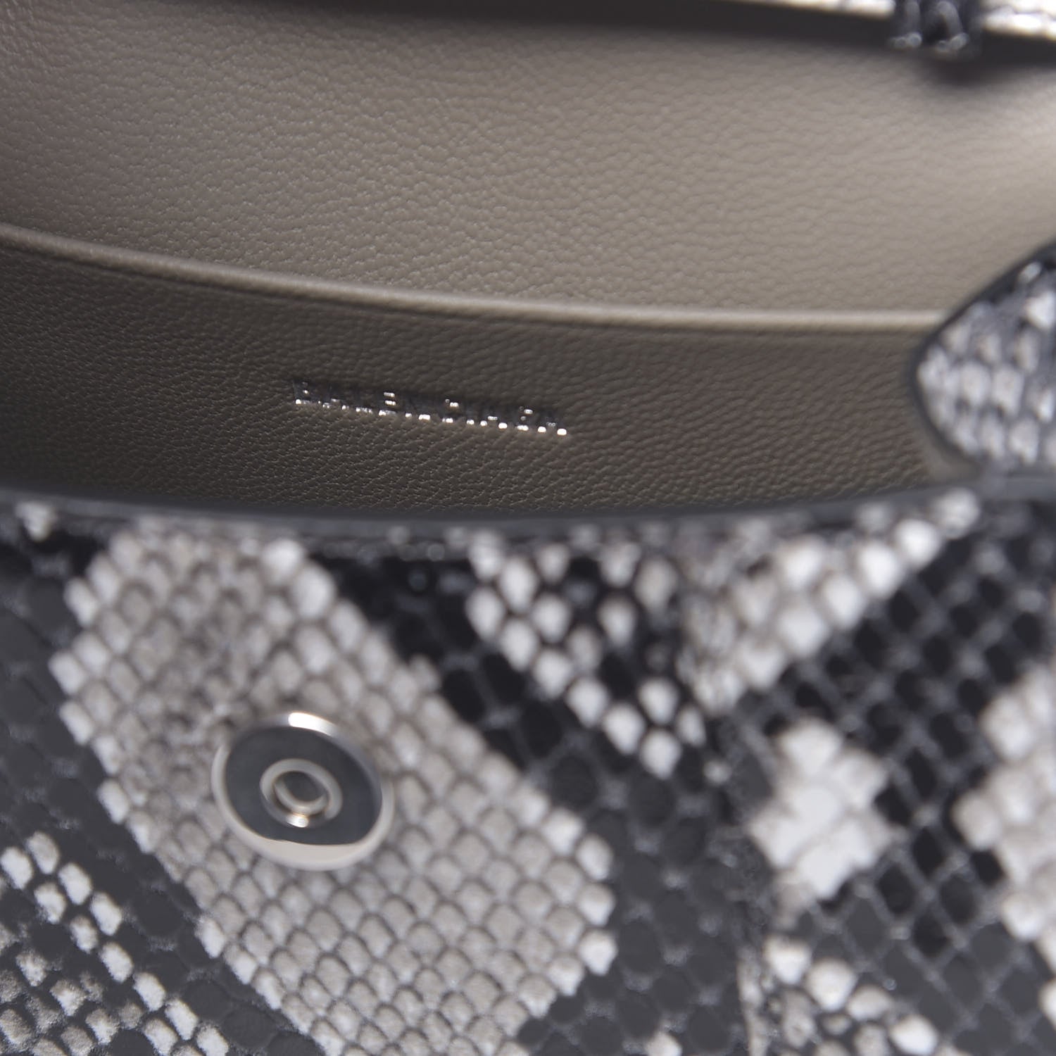 Balenciaga Shiny Calfskin Python Effect Hourglass Top Handle Bag Mini Black White 6 of 10