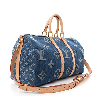 Louis Vuitton Denim Monogram New LV Remix Keepall Bandouliere 45 Blue 3 of 9