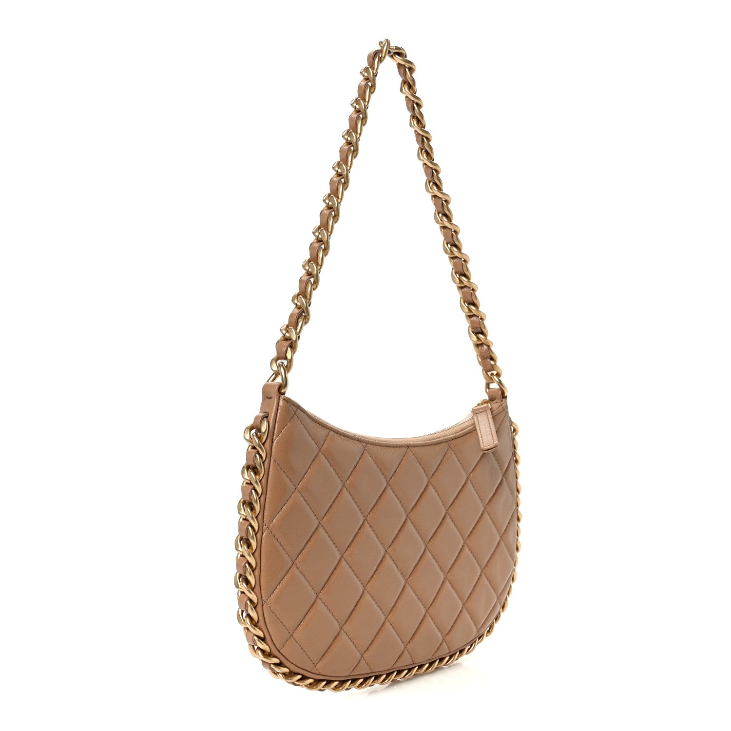 Chanel Shiny Crumpled Lambskin Quilted Trendy Chain Around Hobo Dark Beige 3 of 10