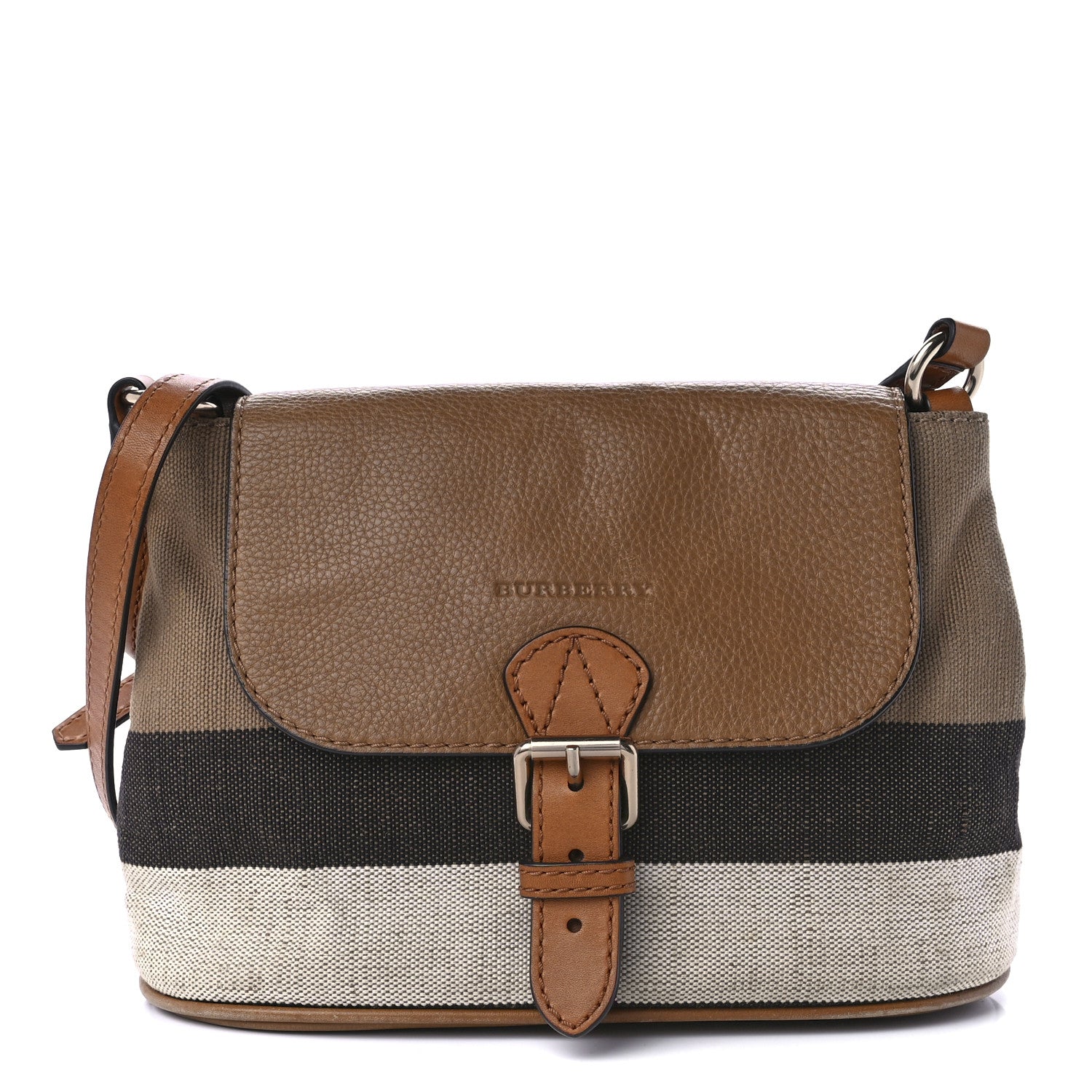 Burberry Mega Check Grainy Calfskin Small Gowan Messenger Bag Saddle Brown 1 of 24