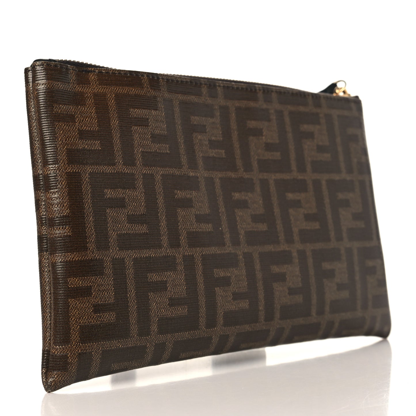 Glazed Fabric Vitello Century FF 1974 Stamp Patch Small FFreedom Flat Pouch Mogano Panna Black