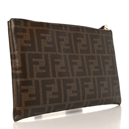 Fendi Glazed Fabric Vitello Century FF 1974 Stamp Patch Small FFreedom Flat Pouch Mogano Panna Black 3 of 8