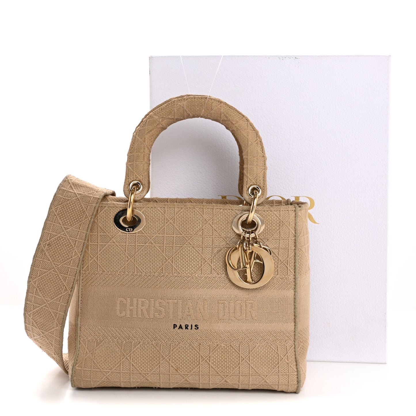 Canvas Embroidered Medium Lady D-Lite Beige