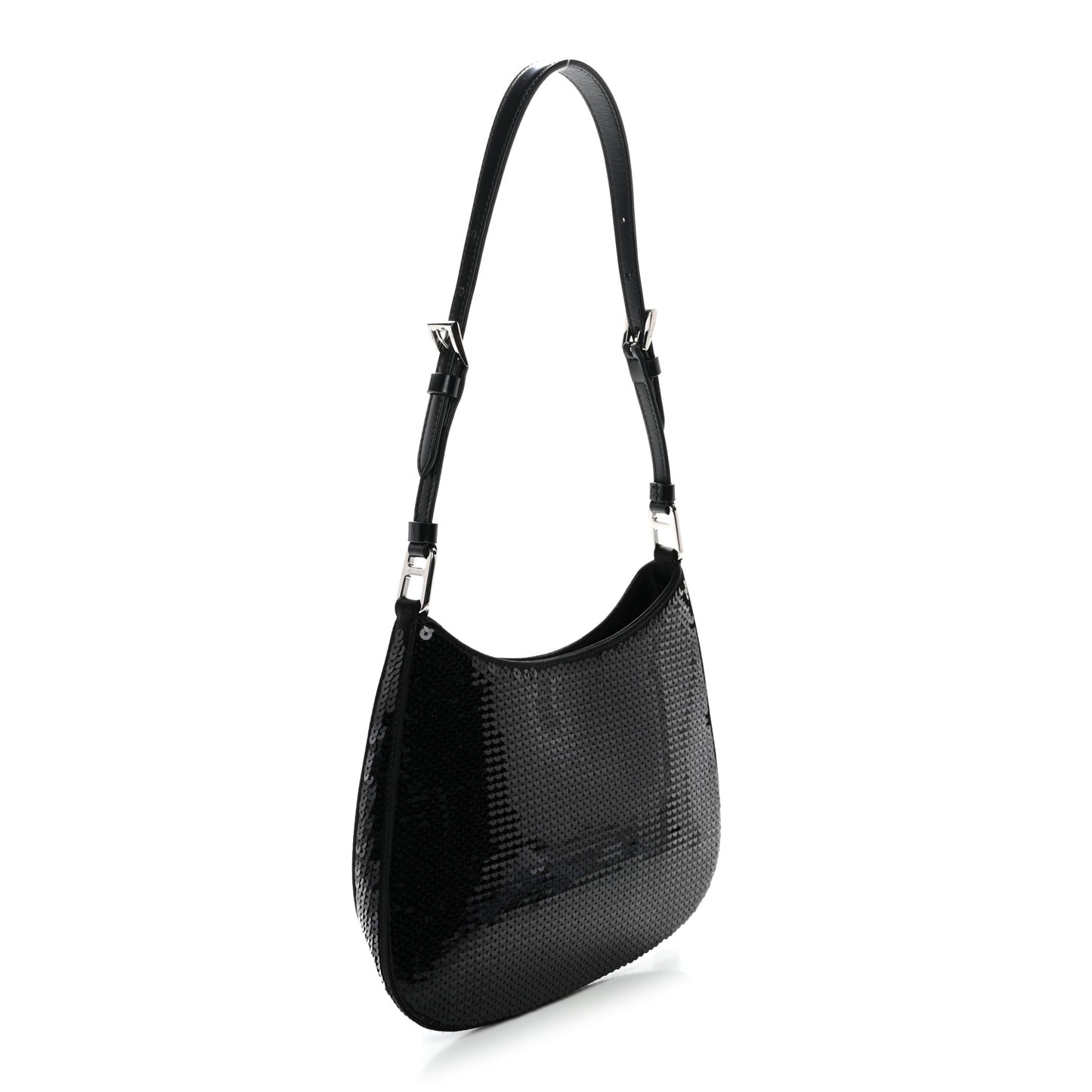 Paillettes Sequin Logo Cleo Adjustable Strap Shoulder Bag Black White
