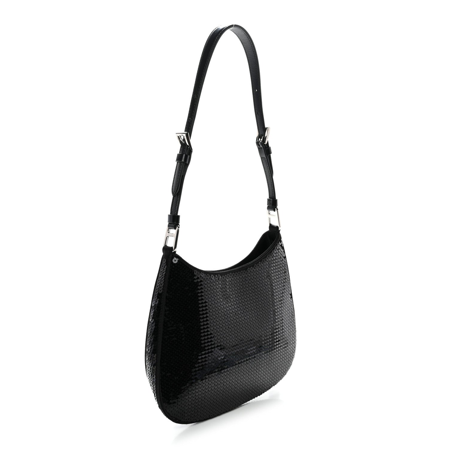 Prada Paillettes Sequin Logo Cleo Adjustable Strap Shoulder Bag Black White 3 of 10