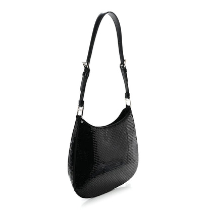 Prada Paillettes Sequin Logo Cleo Adjustable Strap Shoulder Bag Black White 3 of 10