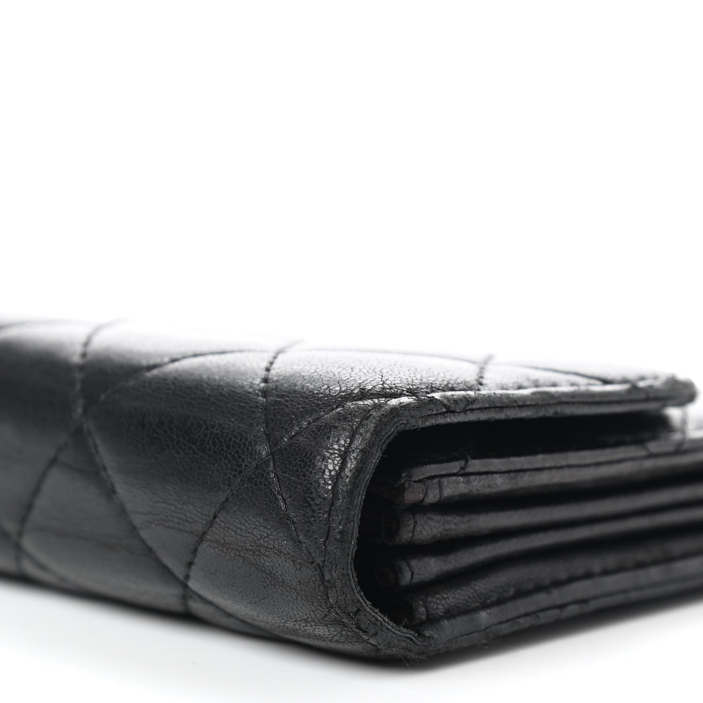 Lambskin Quilted Large Gusset Flap Wallet Black