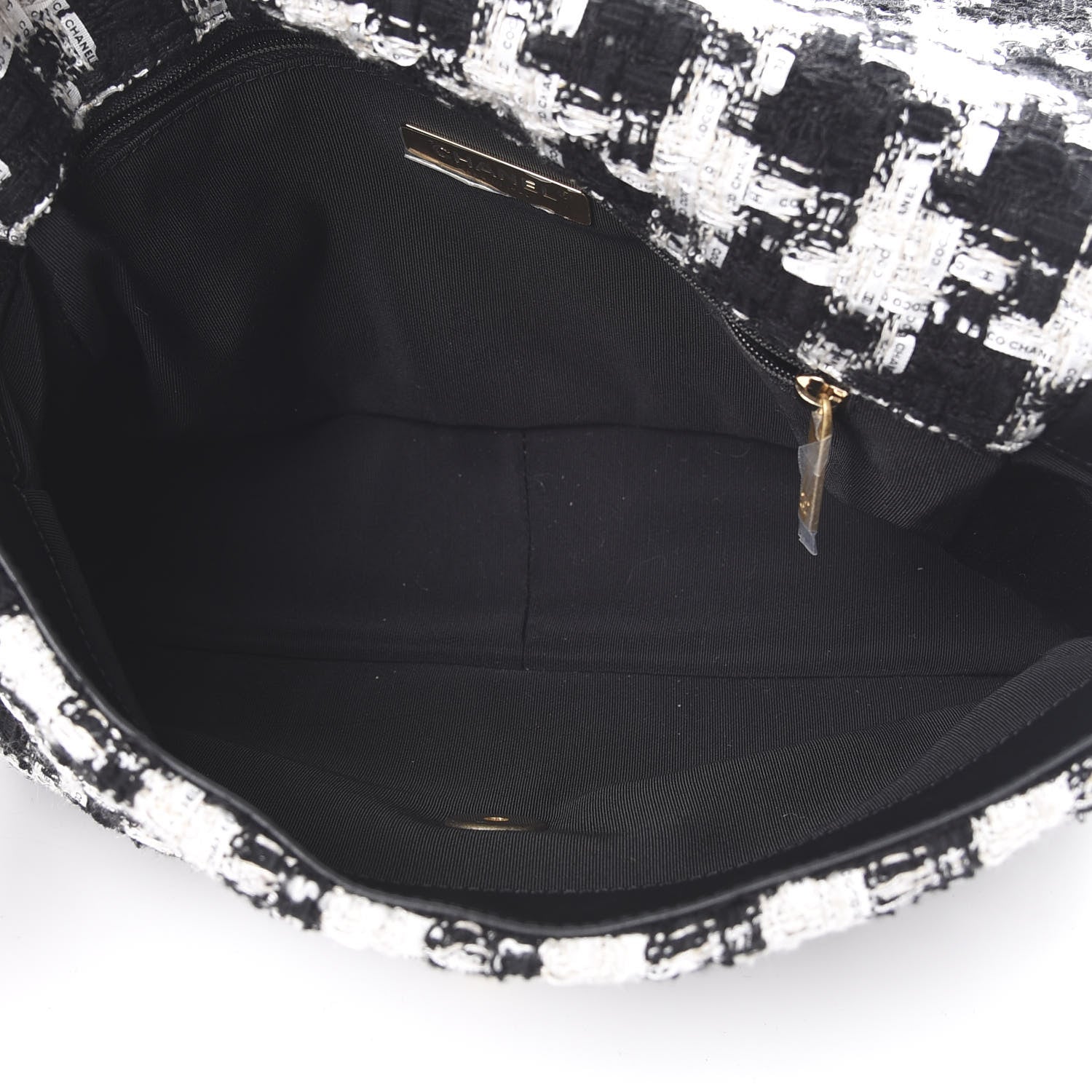 Chanel Tweed Quilted Large 19 Flap Black Ecru White 4 of 11
