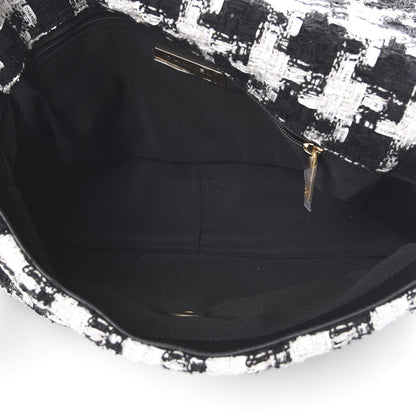 Chanel Tweed Quilted Large 19 Flap Black Ecru White 4 of 11